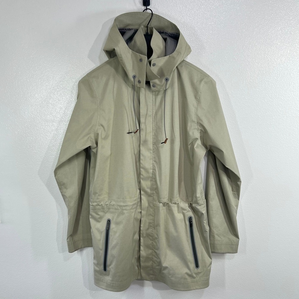 Columbia Omni-Tech Waterproof Rain Jacket Women's L Khaki Hooded Parka RE2142